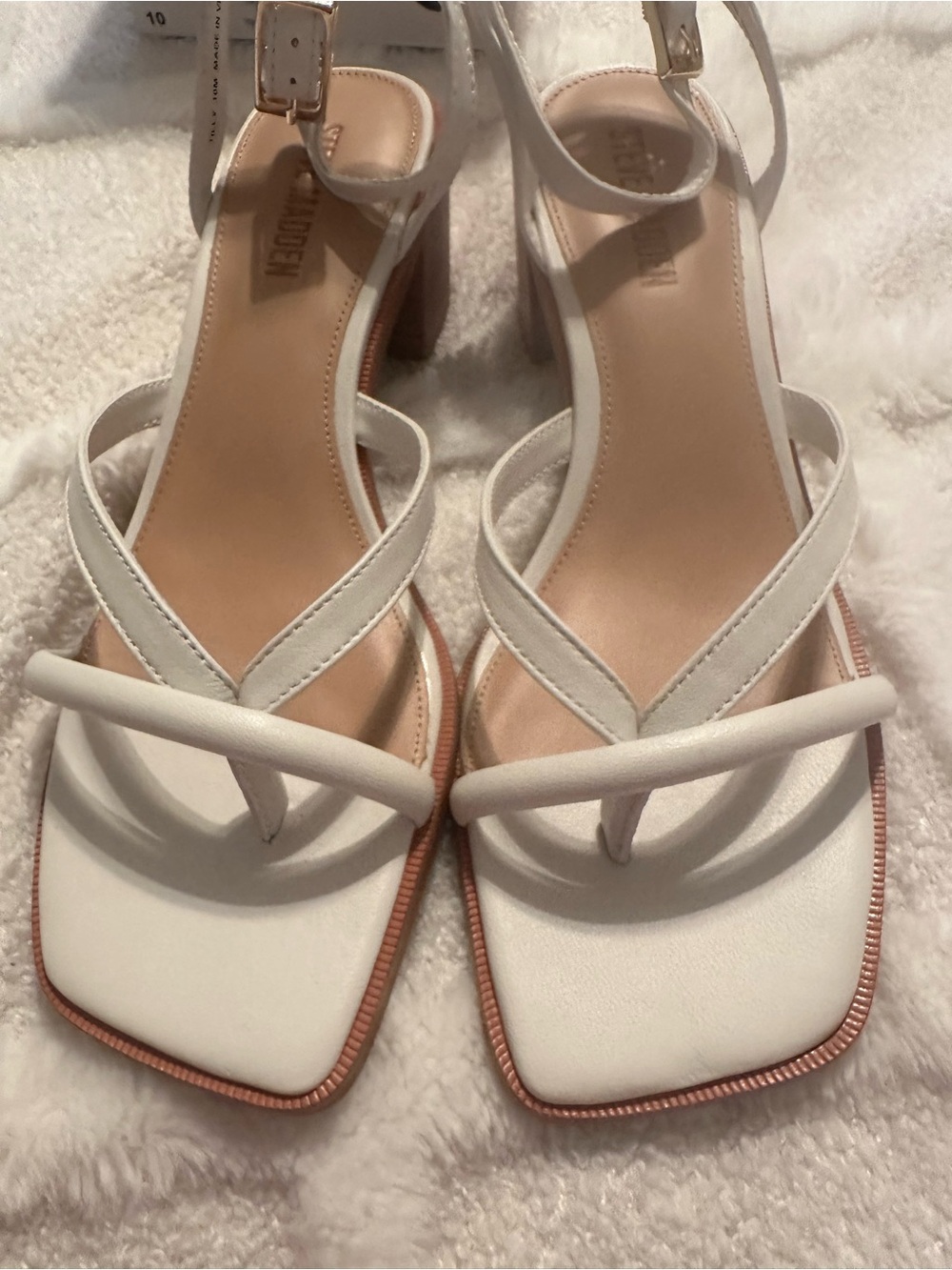 Steve Madden White Square Toe Strappy Block Heels